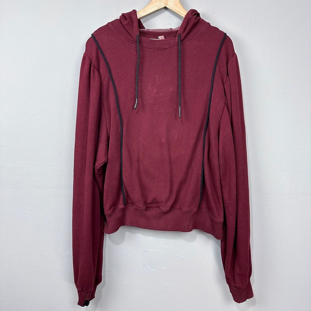 Free People Movement Sweatshirt Women XL Sandstorm Pullover Hooded Burgundy Knit